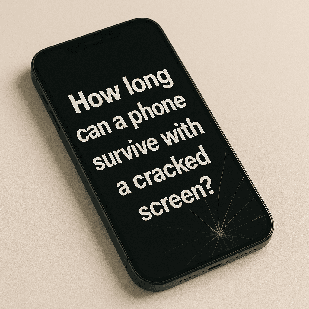An iPhone screen that says: How long can a phone survive with a cracked screen?